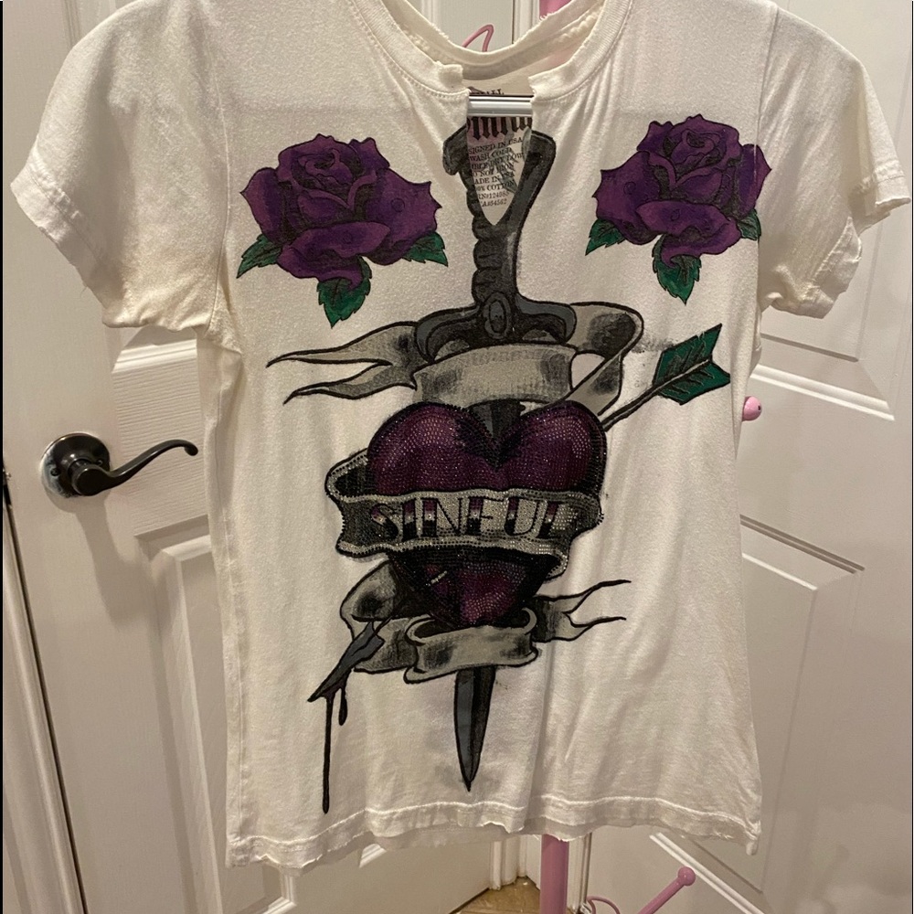 Sinful by Affliction T-shirt White/Purple Size S